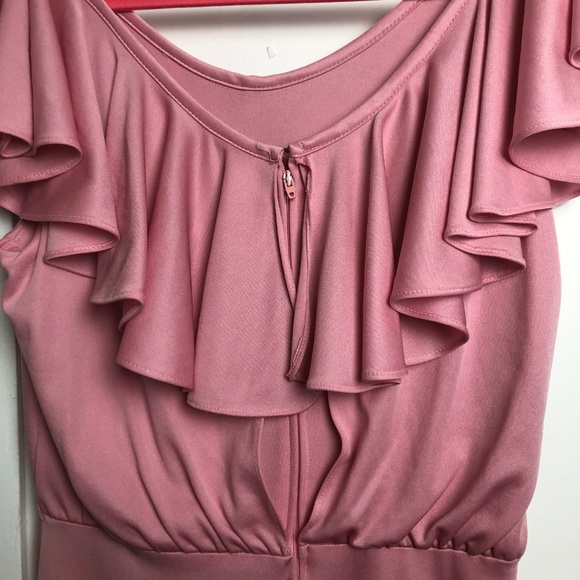 Vintage Pink Shoulder Ruffle Dress - Picture 2 of 3